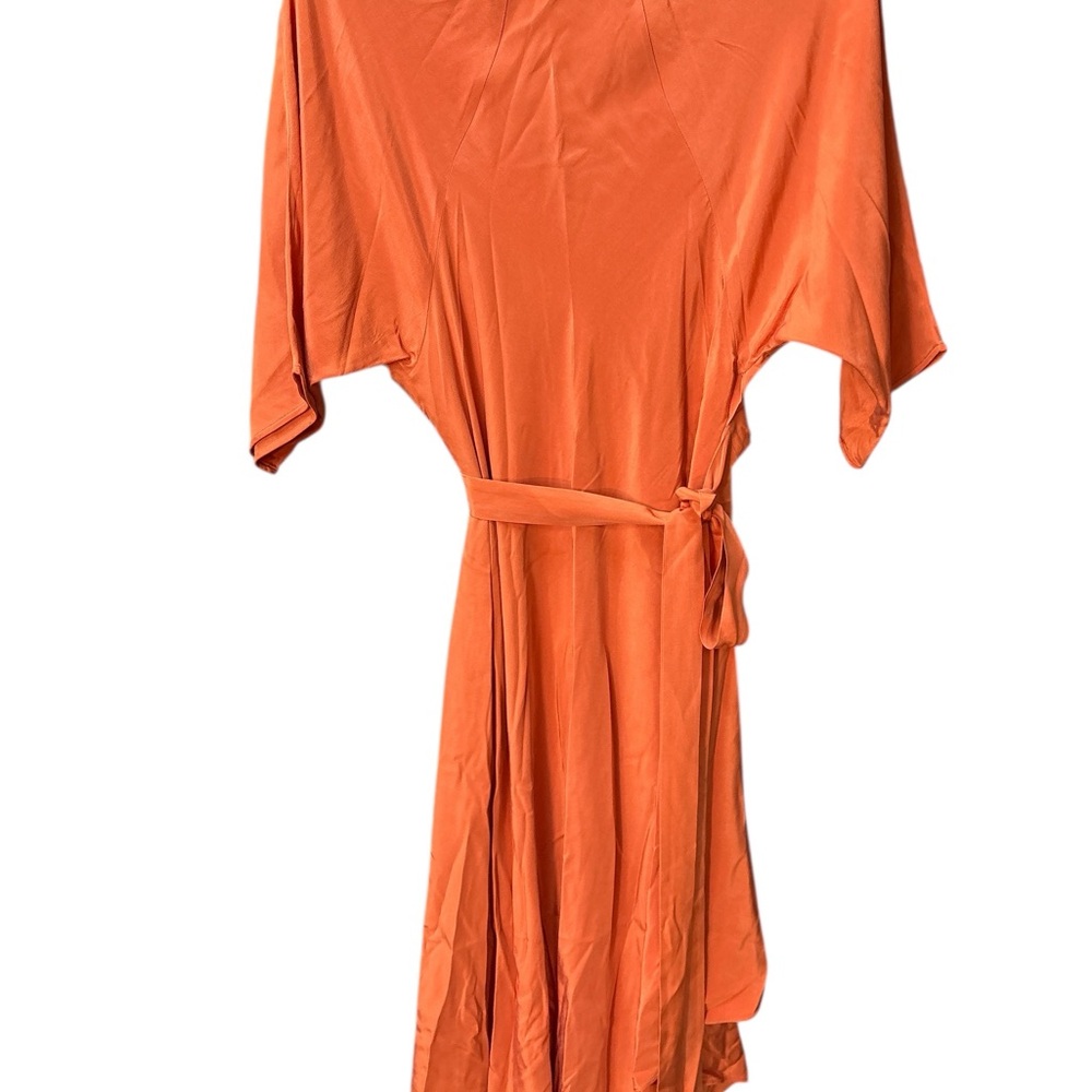 Diane von Furstenberg 100% Silk Wrap Midi Dress | Orange | Size Small - Picture 5 of 7